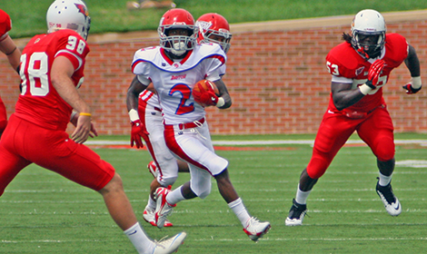 Dayton's Gary Hunter in the midst of his 77-yard punt return against Illinois State, Saturday, it was the longest punt return in the FCS during Week 1. (Photo courtesy Dayton Athletic Media Relations)